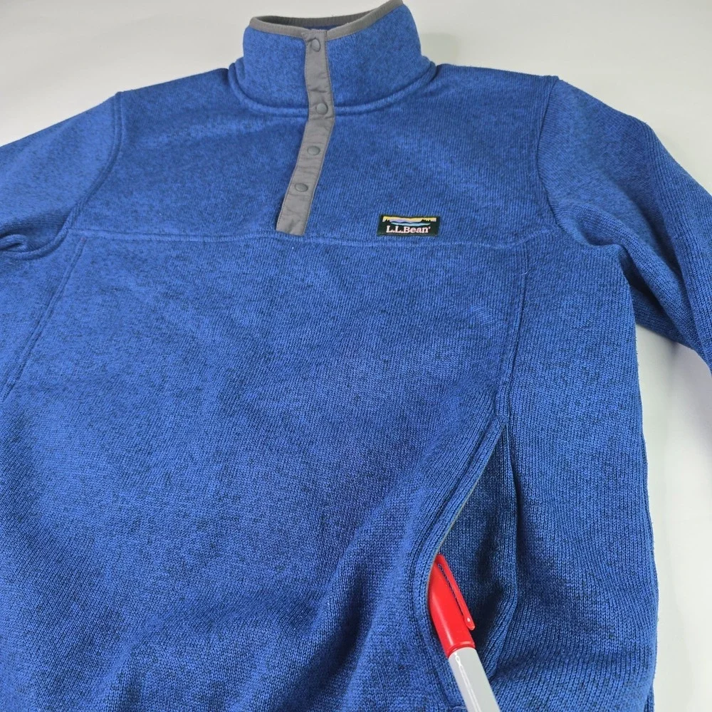 LL Bean Mens‎ Medium Quarter Snap Sweater Pullover Fleece Slightly Fitted Blue